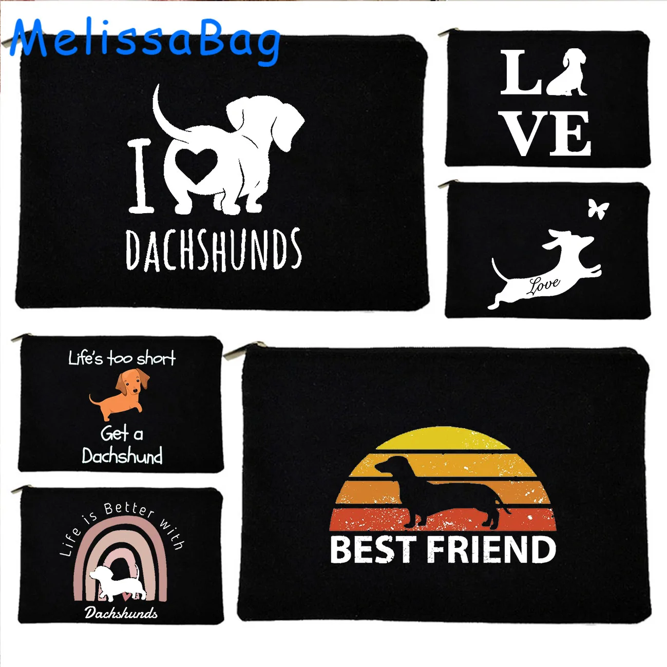 

Милые подарки Love My Dachshunds, забавная холщовая косметическая сумка-карандаш на молнии с изображением таксы и собаки