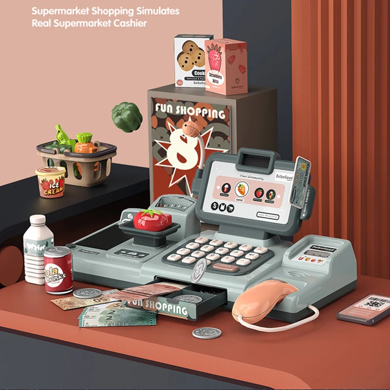 25Pcs Pretend Play Mini Simulation Electronic Supermarket Cash Register Kits Toys Multifunctional Kids Role Play Set(A) 2