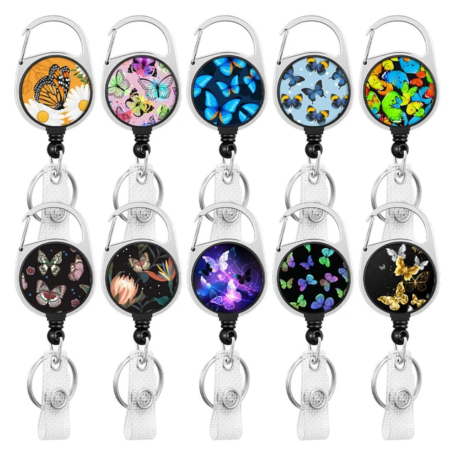 Butterfly Badge Reels Retractable Rhinestone Badge Holders Butterfly Name  Tag Holder Reels with Alligator Clips and Belt Clips f - AliExpress