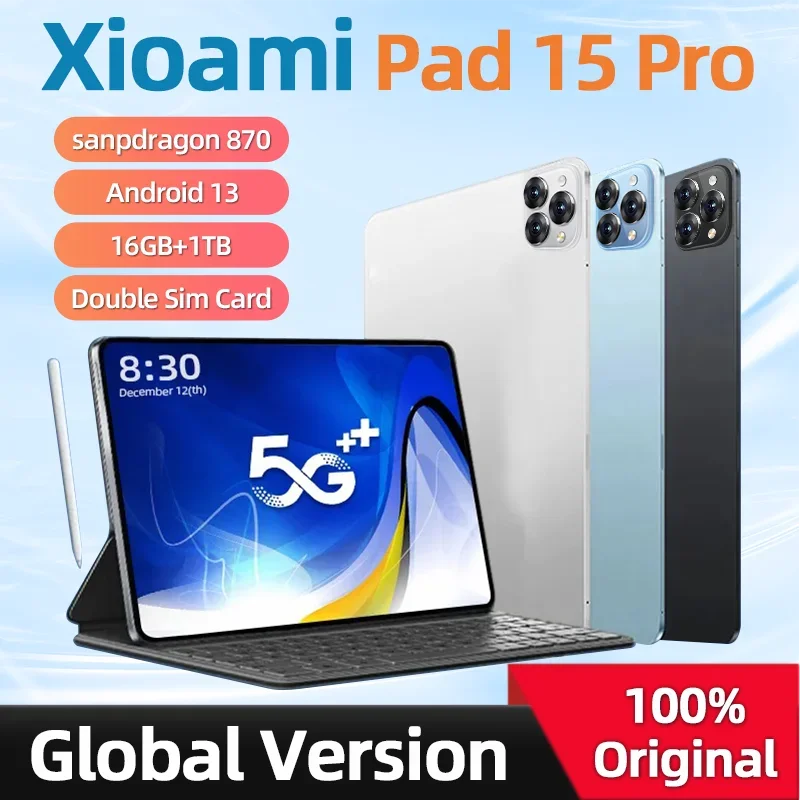 

2024 Original Global Version Tablet Android Pad 15 Pro 16GB+1TB Snapdragon 870 Tablets PC 5G Dual SIM Card or WIFI HD 4K Mi Tab