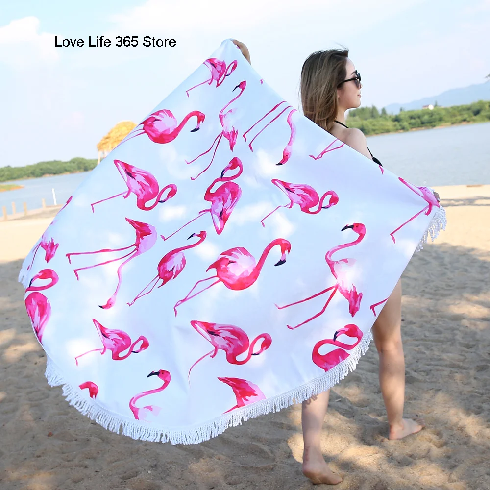 

Flamingo Fashion Round Beach Towels Summer Thick Bath Towel Microfiber Fabric 150cm Size Swimming Travel Sport Adult Kids
