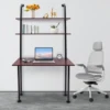 Wall Mount Desk 3 Tiers Computer Writing Table Laptop Industrial Bookcase Floating Pipe Ladder with Shelf for Home Office School 4
