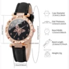 2PCs/Set Women Butterfly Dial Watch Black Pink Color Leather Strap Quartz Watch 6