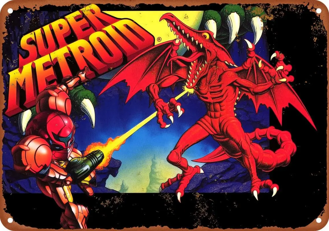 Vintage Style Aluminum Tin Sign - Super Video Game Wall Decor