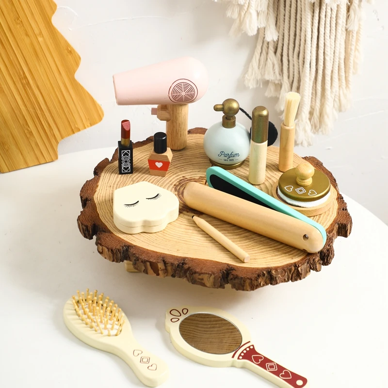 Girls Wooden Simulation Kid Makeup Set Children Montessori Education Play Cosmetic Case Gift Toys Girls Game Lipstick Beauty Bag 5
