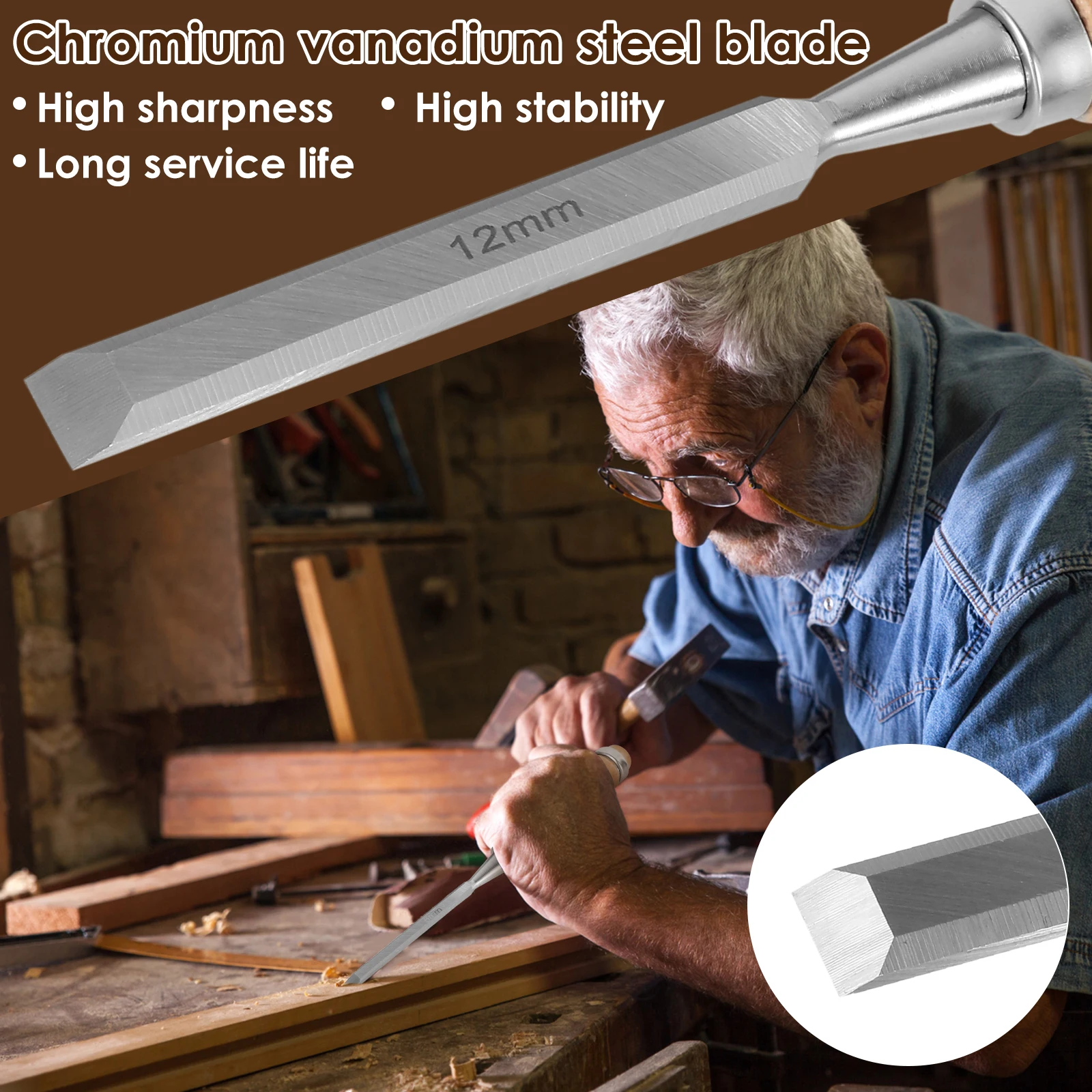 4Pcs Wood Carving Chisels Set Sharp Chrome-Vanadium Steel Wood Carving Chisels with Beech Handles Ergonomic Wood Carving Tools