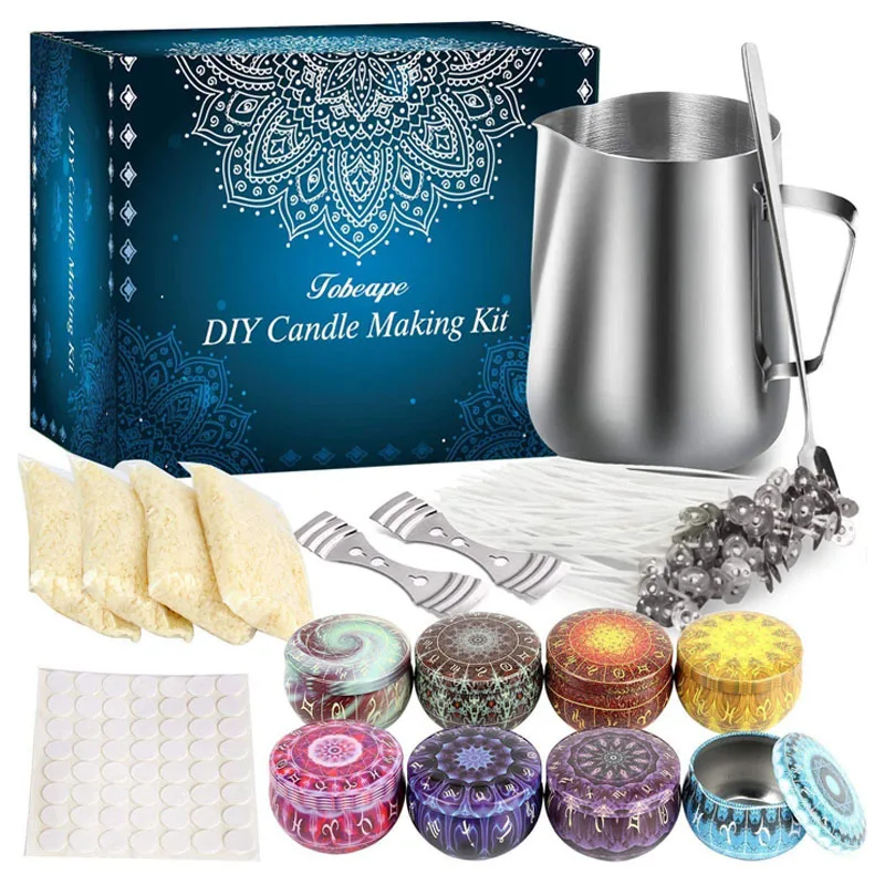 

1 Set Candle Making Kit Pouring Pot Wicks Sticker DIY Candle Fixator Craft Tools DIY Handmade Candle Set With Cotton Core Holder