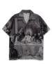 Men's Retro Religious Dinner Pattern Print Short Sleeve Lapel Shirt Top, Male Casual Button Up Shirt For Summer Daily Wear 1