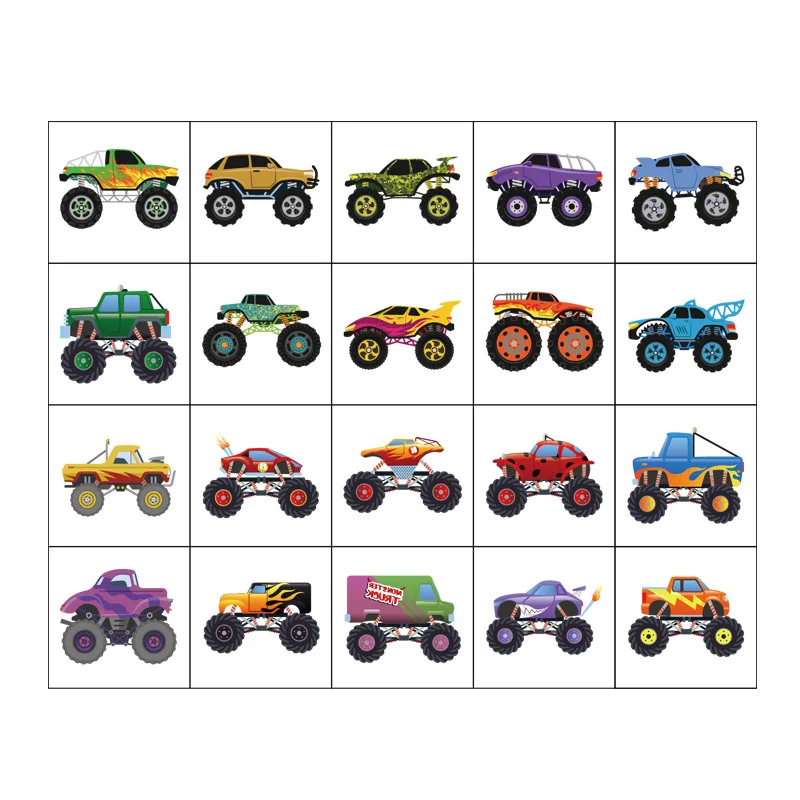 20Pcs/set Monster Truck Temporary Tattoo Stickers Cartoon Car Children Waterproof Tattoo For Kids Funny Birthday Gift
