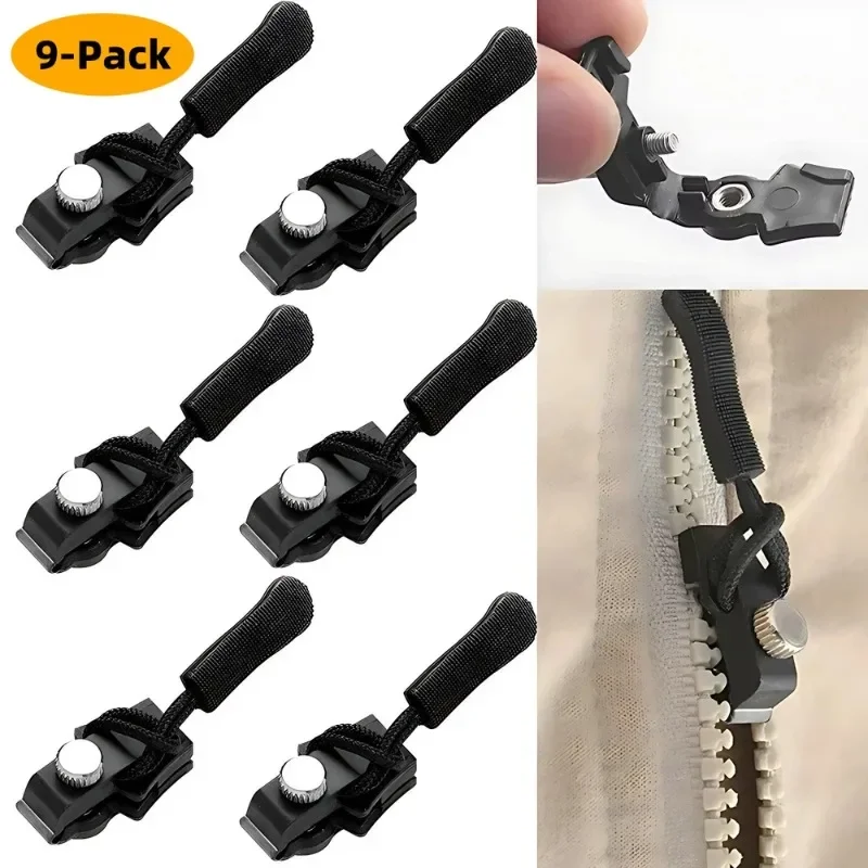 9/27pcs Detachable Metal Zipper Slider Puller Easy Zipper Fix Instant Repair Kit DIY Replacement Lever Locks for Clothing