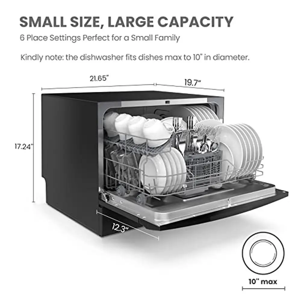 Portable Countertop Dishwasher 6 Place Settings Energy Star Glass Eco Speed Baby-Care Sparkling Cleaned Dishes Whole Black Touch 2