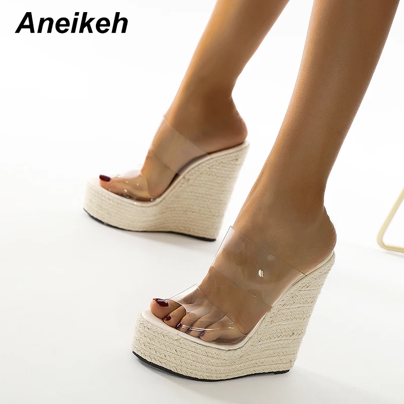 Aneikeh 2025 أحذية النساء الصيفية شباشب الشرائح البلاستيكية منصة موجزة أسافين الانزلاق على حفلة جولة تو حجم 35-42 الأبيض