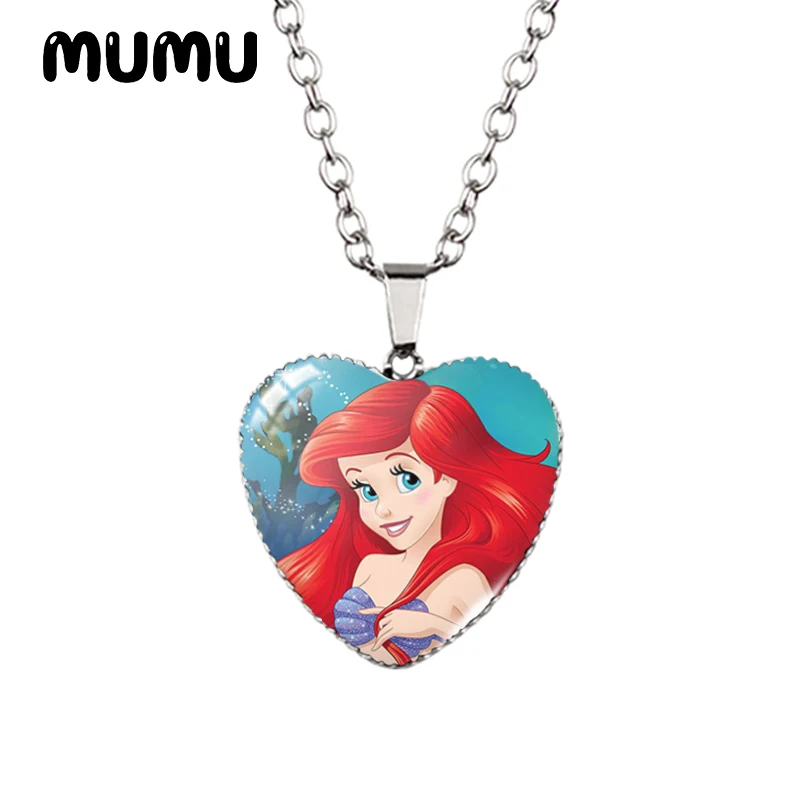Little Mermaid Heart Necklace - Handmade Glass Pendant Jewelry for Kids