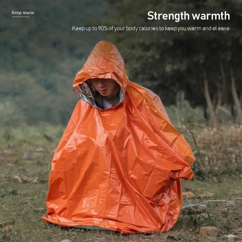 4Pcs Emergency Rain Poncho with Mylar Blanket Liner-Survival Blankets For Car-Heavy Duty, Waterproof Camping Equipment
