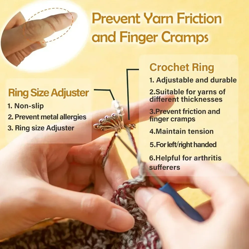 Crochet Tools Adjustable Crochet Tension Cat Ring Beginner Knitting Crochet Hook Ring Yarn Guide Finger Holders Thimbles Winder