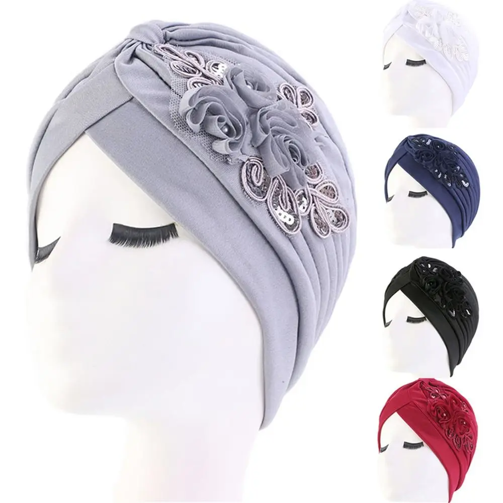 Description Picture 2 of itemSequin Flower Bonnet Bandana Muslim Turban Hat Sleep Cap Indian Inner Hijabs Head Wrap