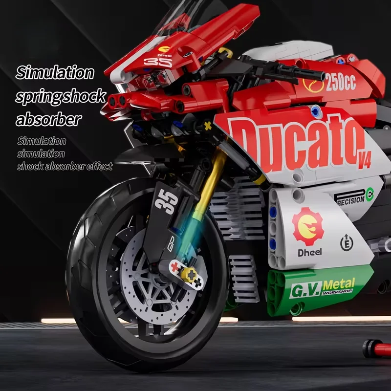 멋진 빨간색 오토바이 빌딩 블록, 교육용 조립 장난감, 쉬운 조립, 소년들을 위한 완벽한 축제 및 생일 선물