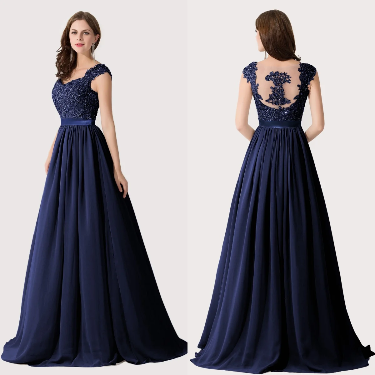 Bridesmaid Dresses A-line V Neck Sleeveless Floral Lace Chiffon Back Hollow Long Party Wedding Sexy Evening Women