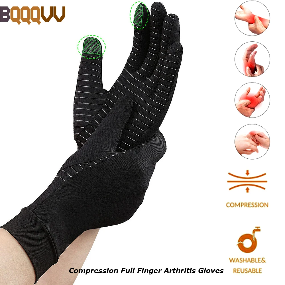 Full Finger Arthritis Gloves for Men and Women, Copper Glove, Touch Screen Fingers, Hand Joint Pain, Tendonitis, 1Pair