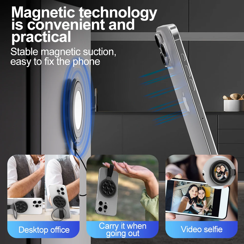 Magnetic 360° Rotatable Silicone Phone Holder with Suction and Finger Ring