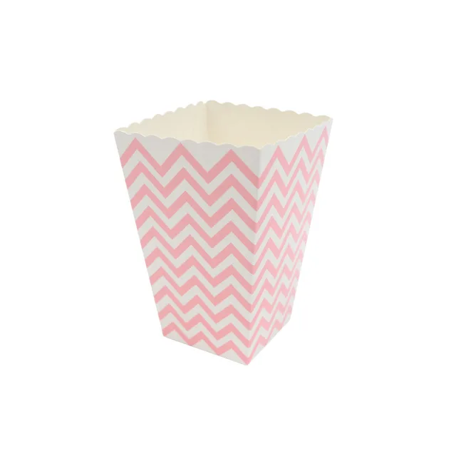 WALMD 6pcs Popcorn Box Colorful Chevron Stripes Dot Gold Gift Box Party Favour Wedding Pop Corn Kid Party Decoration Bags Loot pink wave