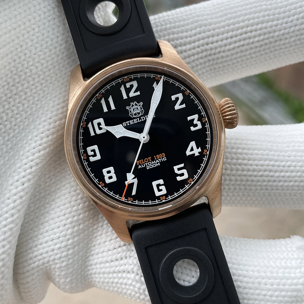 STEELDIVE 브랜드 남성용 솔리드 브론즈 케이스, SD1940SV, 39mm, 블랙 다이얼, 20Bar 방수, 사파이어 유리, NH35 파일럿 다이빙 시계, 새로운 디자인