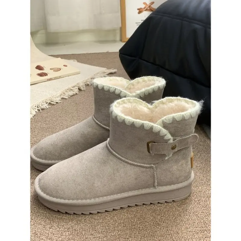 Woman Short Winter Sheepskin Snow Boots Women Waterproof Natural Ankle Boots Fur Lined Ankle Warm Increase Flat Shoes New Boots