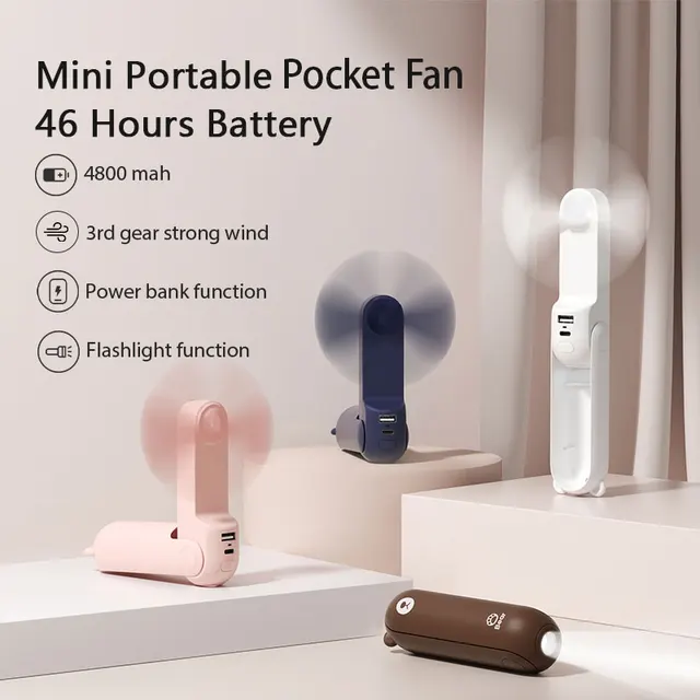 JISULIFE USB Mini Fan Portable Handheld Electric Fan Rechargeable Quiet Pocket Cooling Hand ventilador with Light Office Outdoor 1