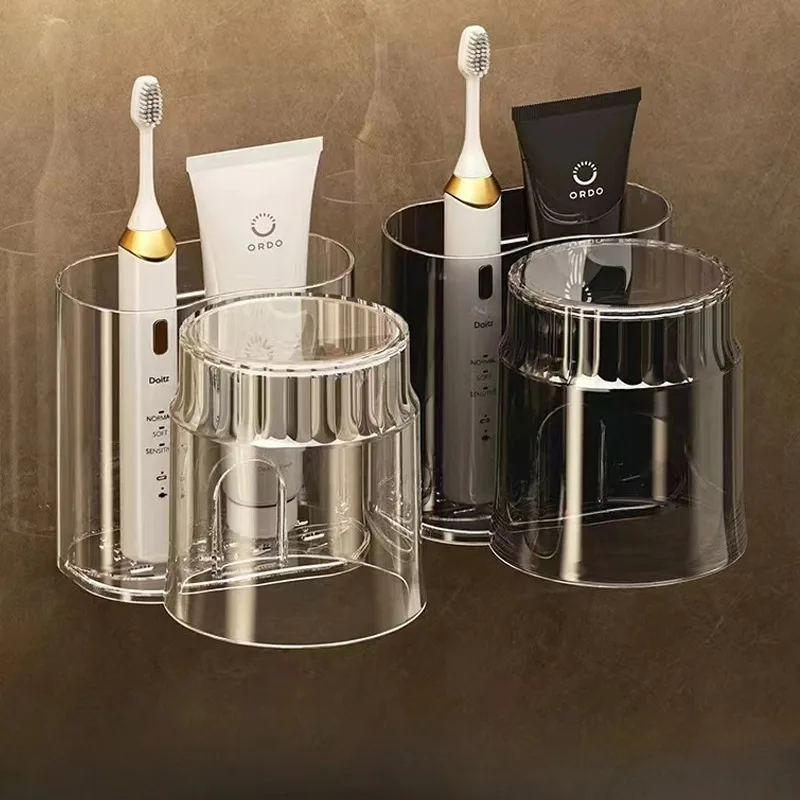 Electric toothbrush holder Tooth cup holder wall hanging perforation-free bathroom wash cup mouthwash jar shelf storage