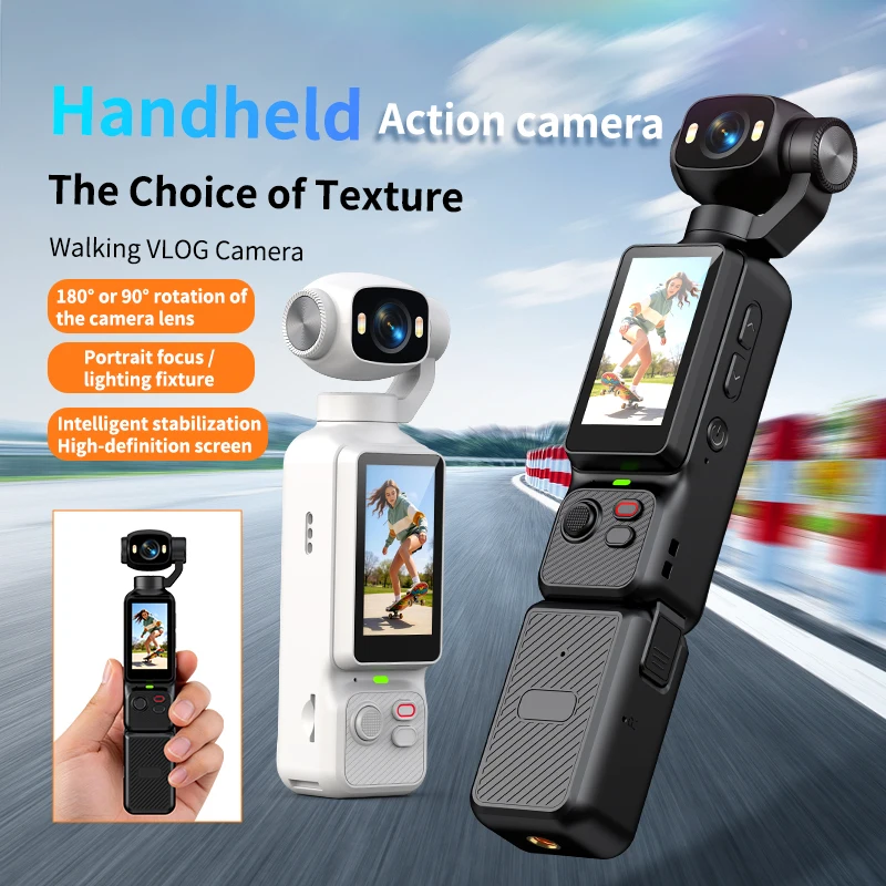 Handheld Pocket Vlog Camera 180° Rotatable Lens Smart Anti-shake HD Screen Portable Mini Sports Video Cam for Travel Selfie