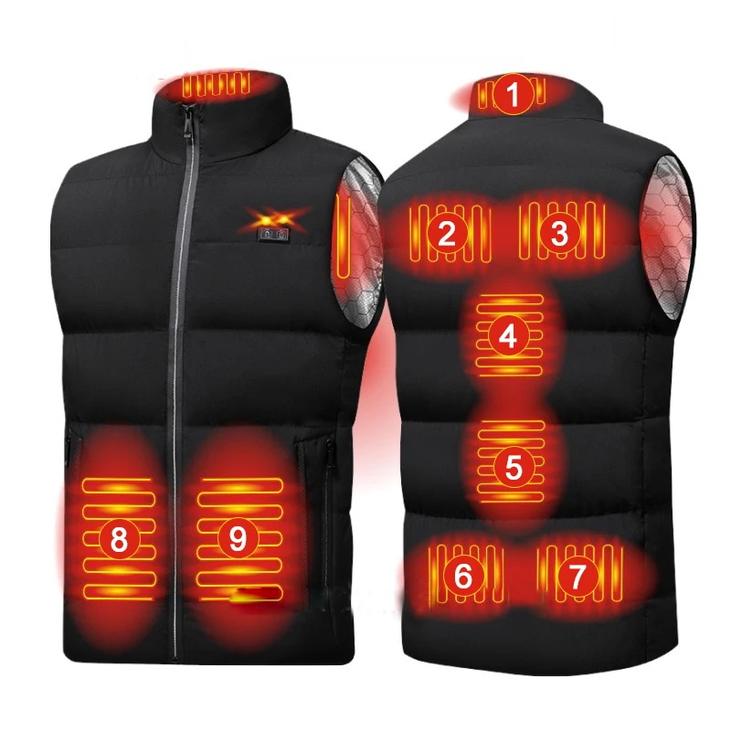 ג'קט חימום חשמלי לחורף 9 חלקים לגברים עם חימום USB לטיולים, קמפינג, דיג וסקי, בגדי ציד חמים