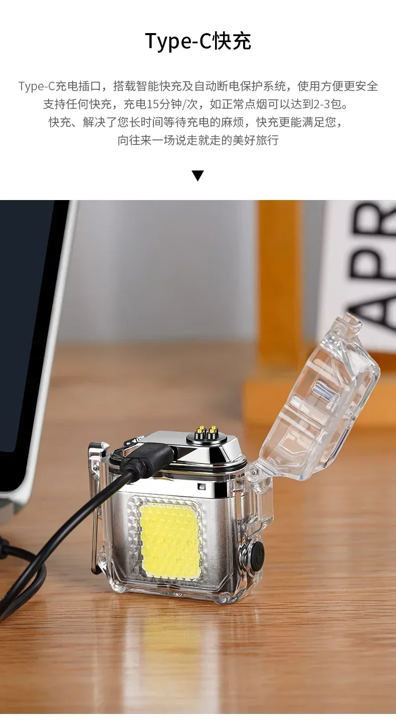 2025 New Transparent Shell Double Arc USB Electronic Lighter TYPE-C Fast Charge COB Lighting Plasma Lighter Electric Waterproof