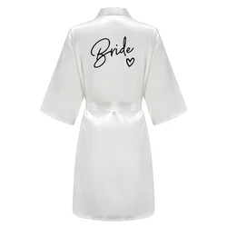 Elegant Team Bride Satin Kimono Robe in Black Script - S (As the photo show)