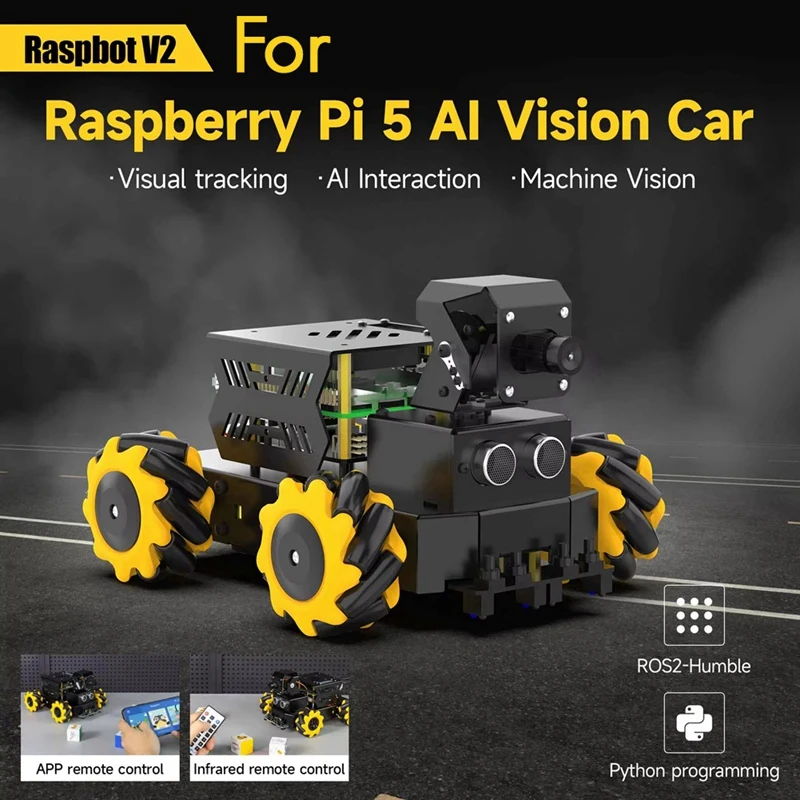 Raspbot V2 AI 비전 로봇 자동차 키트(카메라 포함) 메카넘 휠 장난감 교육용 DIY 파이썬 프로그래밍(5-ABLL용)