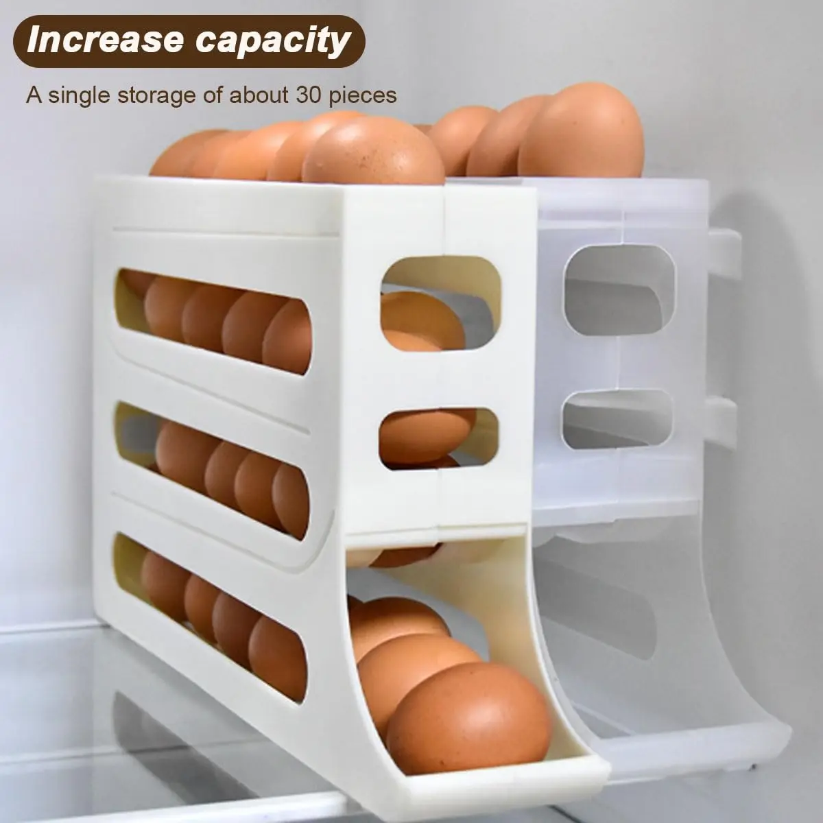 Kitchen Storage Rack Refrigerator Egg Rack 4 Tiers Large Capacity Auto Rolling Organizer