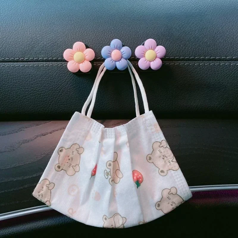 Cute Flower Car Interior Decor Hooks Organizer Storage Hanger For USB Cable Headphone Key Storage Car Adhesive Hook Hanger