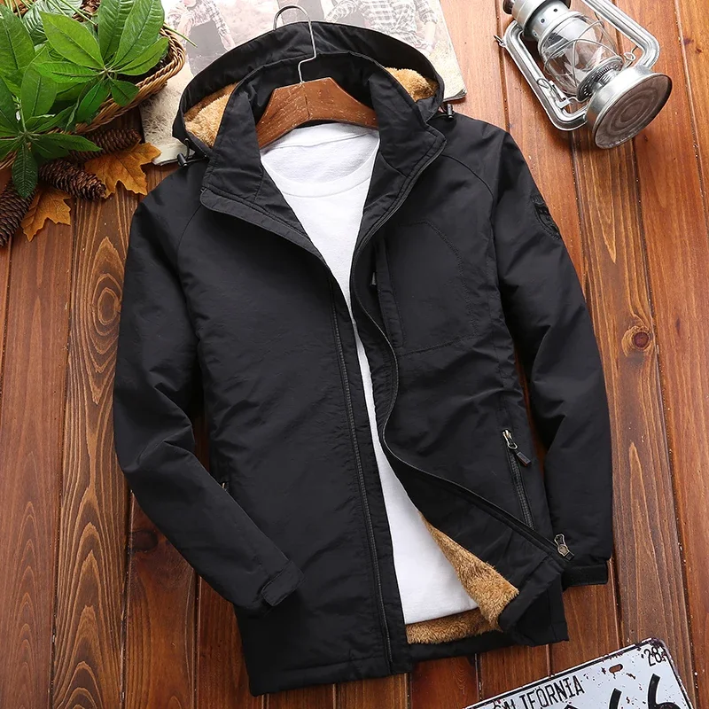 Jacket men's autumn/winter fleece thickened jacket outdoor casual loose versatile windproof waterproof large size sport coat