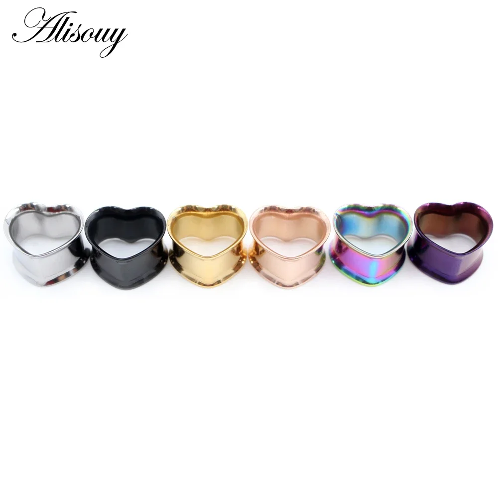 Body Piercing Jewelry Ear Piercing Jewelry Alisouy 2PC Fashion Stainless Steel Heart Ear Plugs Gauges Expanders Body Piercing Jewelry Earring Tunnels Stretchers 8-30mm