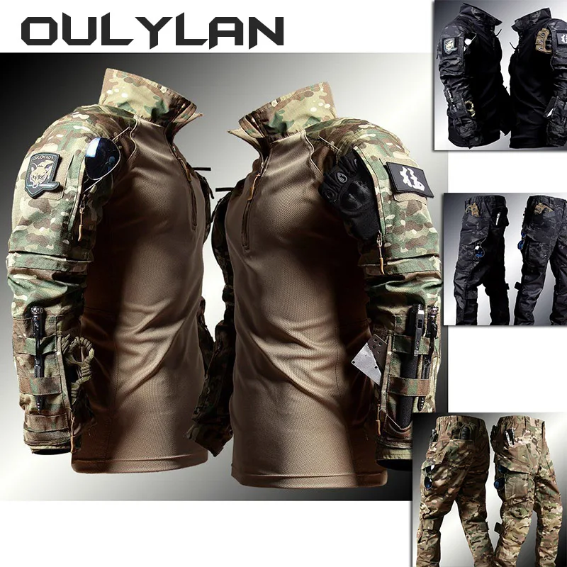 Tactical Hunting Suit Outdoors Training Durable Breathable Camo Set Waterproof Quick Drying Combat Two Piece Set tactical combat suit
