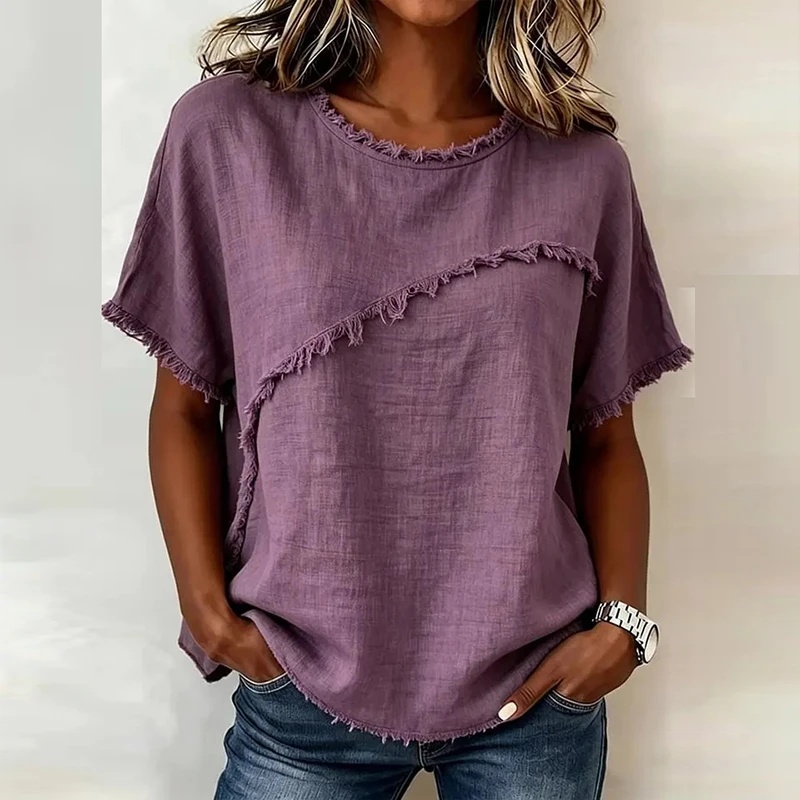 Summer Women T-Shirts O Neck Tassel Design Loose Tee Tops Female Casual T Shirts For Women Summer Pullovers 6