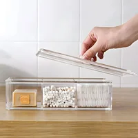 Qtip Holder, Cotton Swab and Ball Dispenser 2 Layer with Lid Clear Acrylic Bathroom Canisters Cotton Pad Organizer Bathroom 1