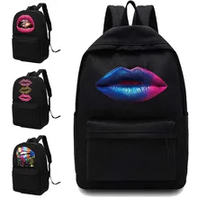 

2022 New Women Backpack Shoulders School Bag Canvas Laptop Backpack Unisex Backpacks Designers Mouth Pattern Printed Sport Bags