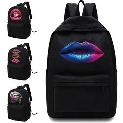 2022 New Women Backpack Shoulders School Bag Canvas Laptop Backpack Unisex Backpacks Designers Mouth Pattern Printed Sport Bags