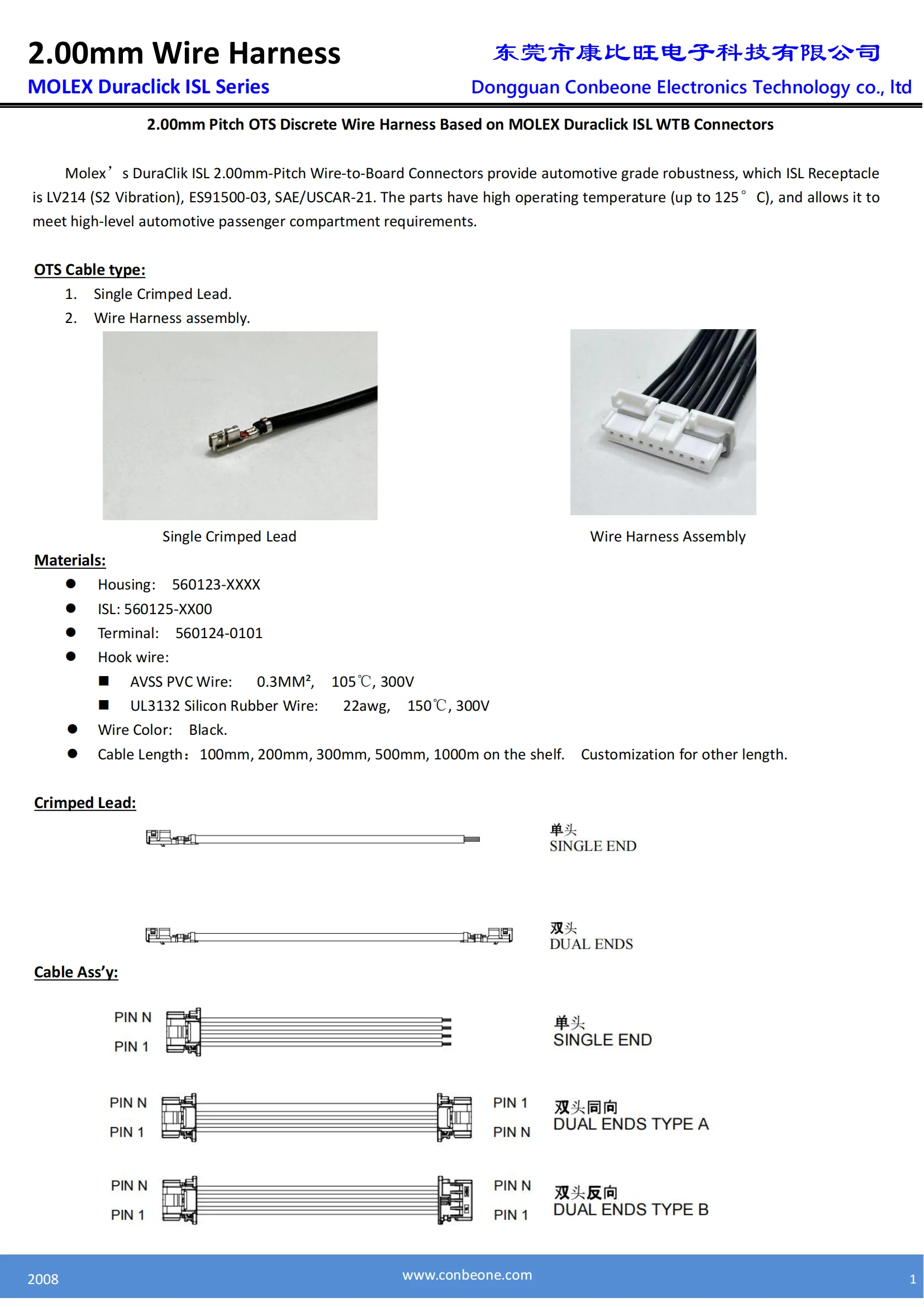 5601230300 Kabelbaum, MOLEX Duraclick ISL 2,00 mm Rastermaß OTS-Kabel, 560123-0300, 3P, ab Lager lieferbar, 10 Stück pro Beutel – Detail 4