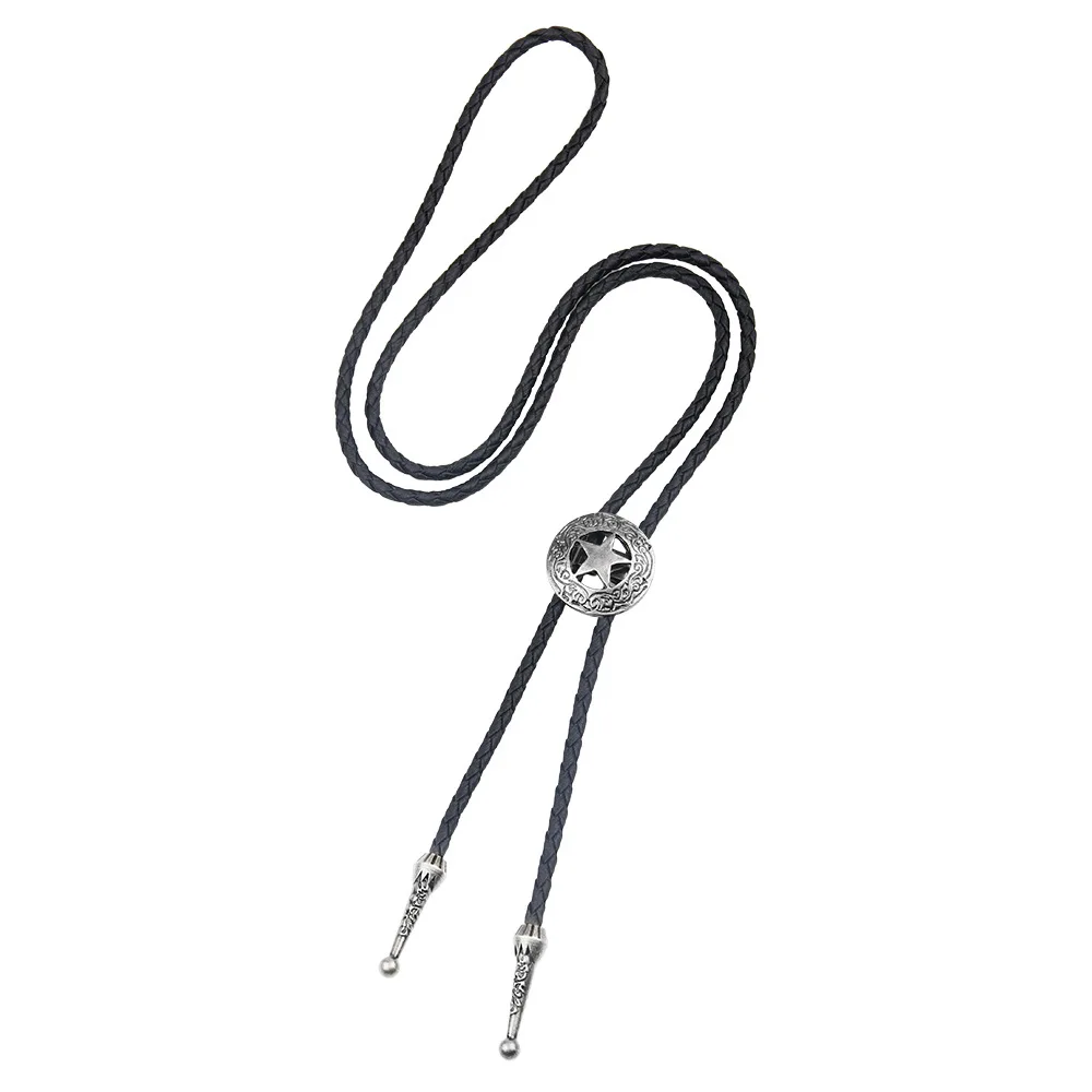 Vintage Cowboy Jazz Hat Alloy Bolo Tie Men Women Leather Rope Long Necklace Sweater Chain Shirts Accessories