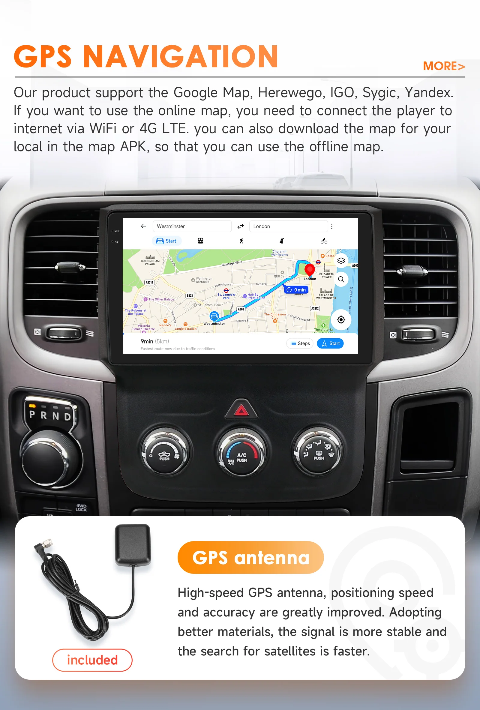 Hizpo 2din Android Car Radio For Dodge Ram 1500 2500 3500 2013-2018 Manual AC Autoradio Head Unit Navigation Carplay QLED Screen