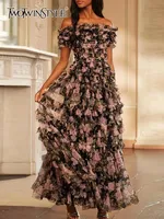 TWOTWINSTYLE-ضرب اللون فساتين الطباعة للنساء ، مائل الرقبة ، قصيرة الأكمام ، عالية الخصر ، أنيقة خط اللباس ، الإناث ملابس الموضة 1