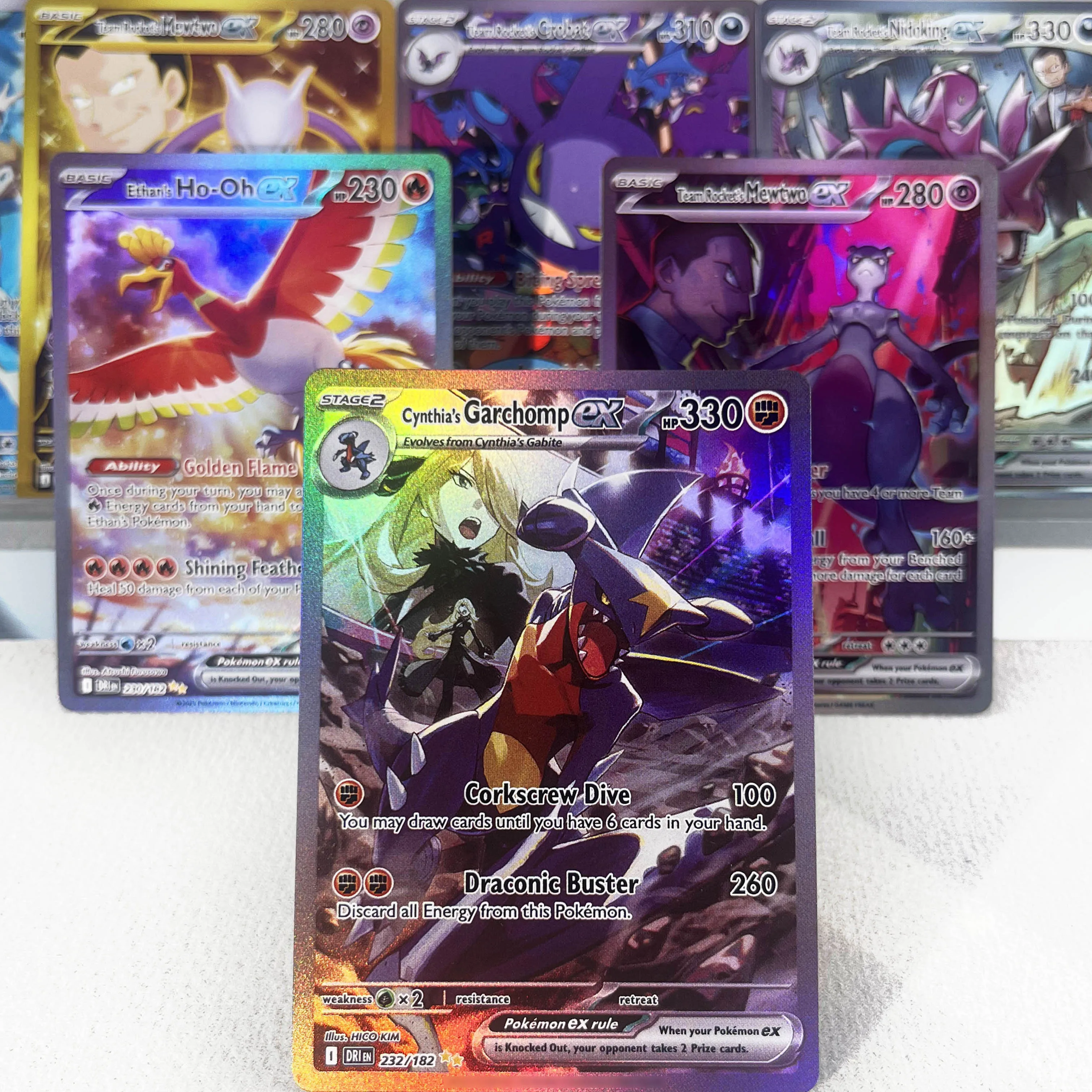 DRI PKM 카드 PTCG4-A EX 레인보우 신타샤의 가르참 GX 팀 로켓의 뮤츠 희귀 컬렉션 배틀 장난감 취미 선물