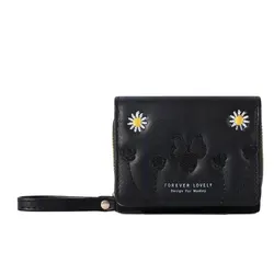 Men's Fashion Embroidered Love Trifold Wallet with Multi Card Slots (Black)
