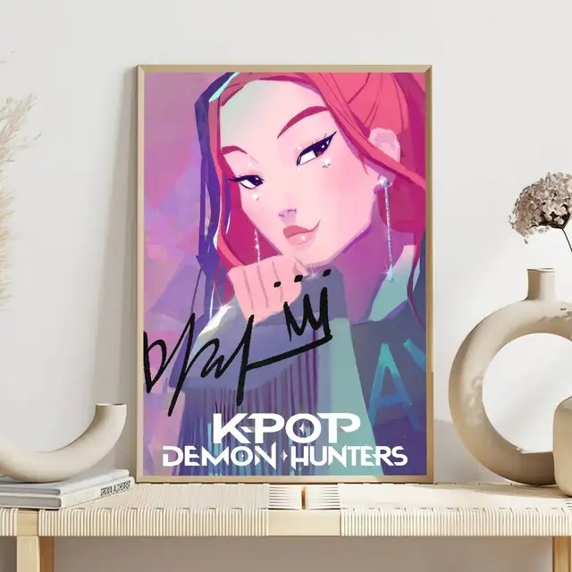 Affiche de film KPop Demon Hunters, peinture auto-adhésive, décoration de salon, de bureau, chambre à coucher, imprimés d'autocollants muraux pour la maison 6